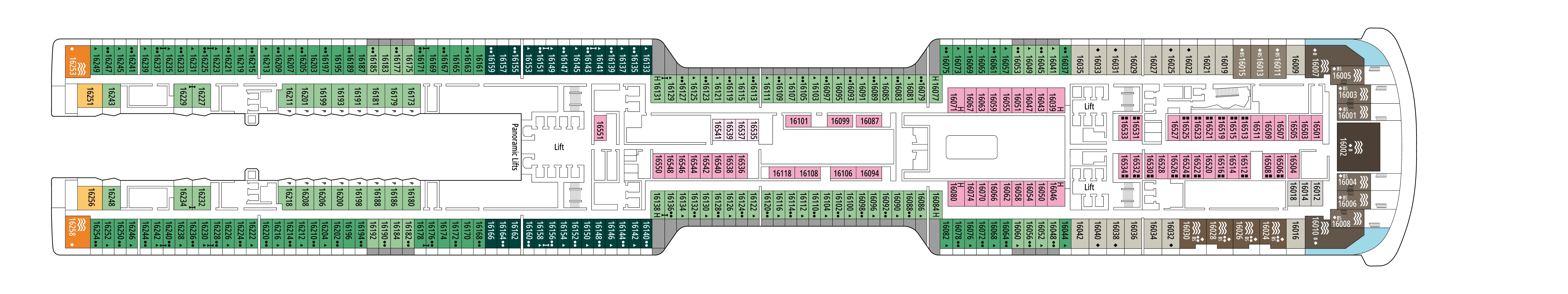 MSC World Asia, Deck 16: official cabin and venue layout