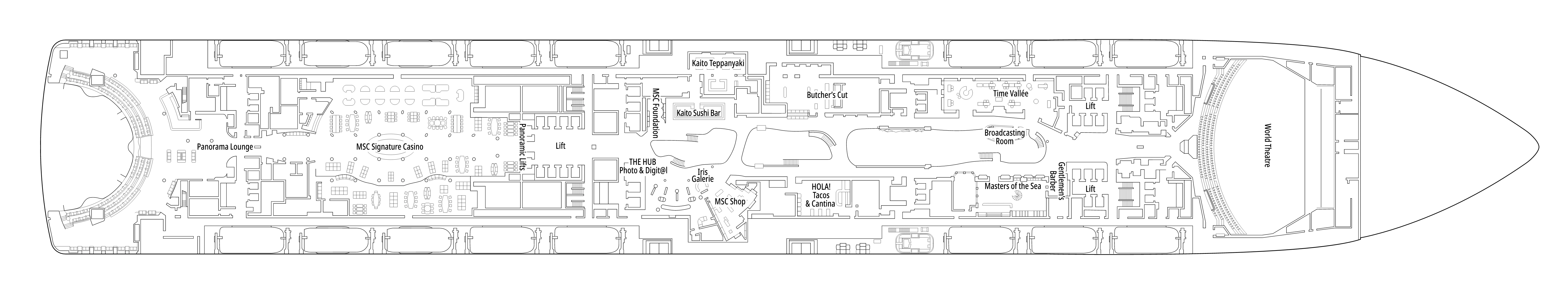 MSC World Asia, Deck 7: official cabin and venue layout