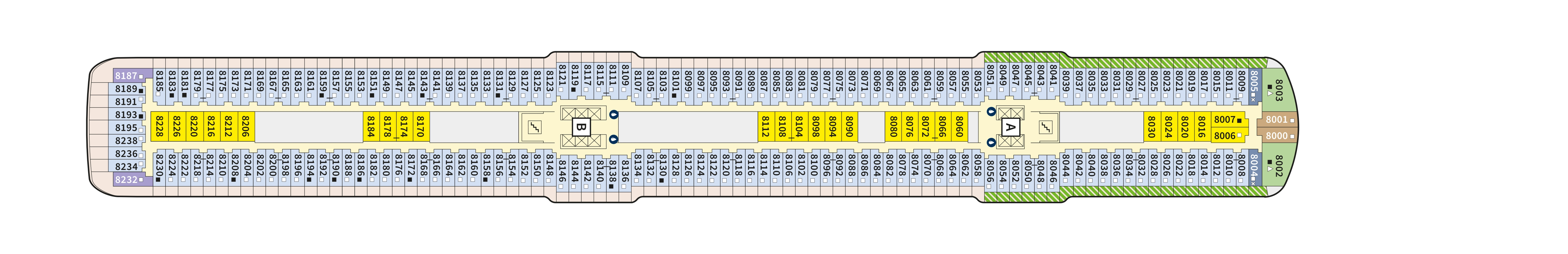 Mein Schiff 5, Deck 8: official cabin and venue layout