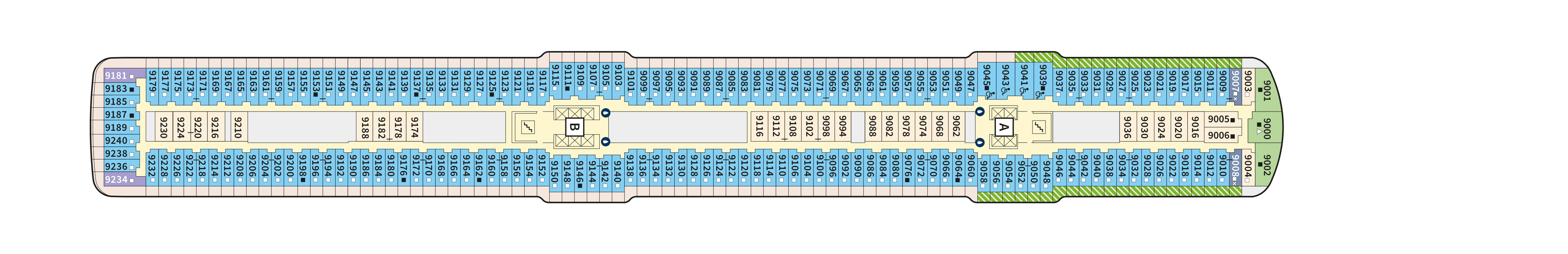 Mein Schiff 5, Deck 9: official cabin and venue layout