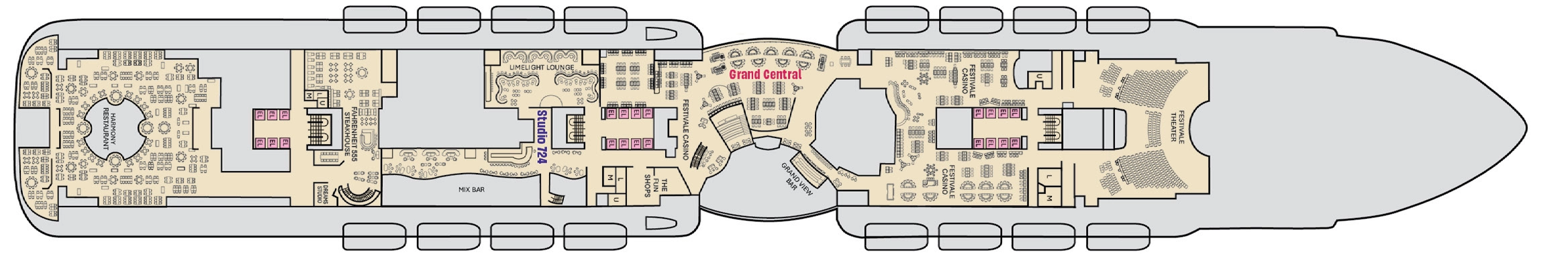 Carnival Festivale, Deck 7: official cabin and venue layout