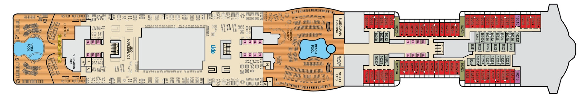 Carnival Festivale, Deck 16: official cabin and venue layout
