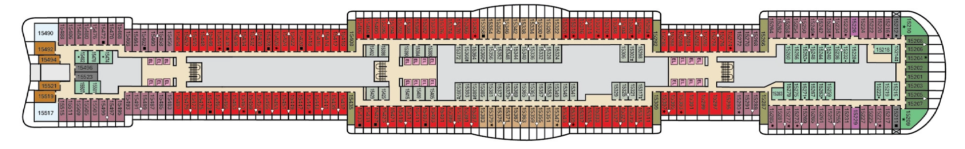 Carnival Festivale, Deck 15: official cabin and venue layout