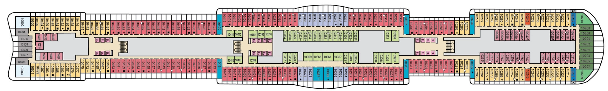 Carnival Festivale, Deck 10: official cabin and venue layout