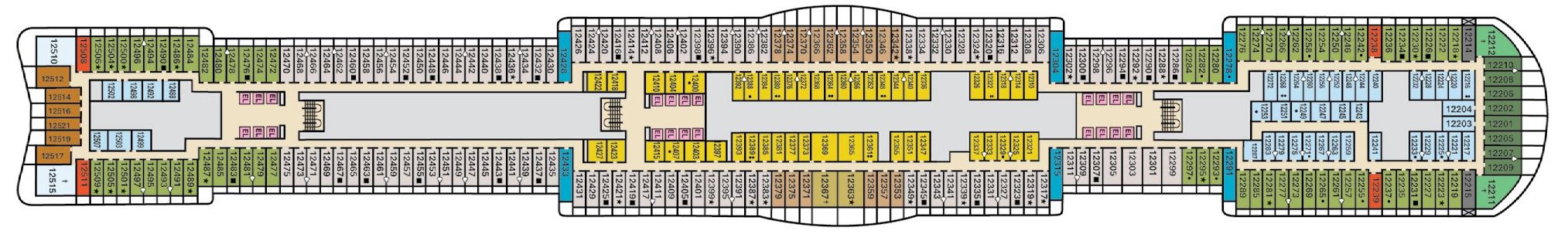 Carnival Festivale, Deck 12: official cabin and venue layout