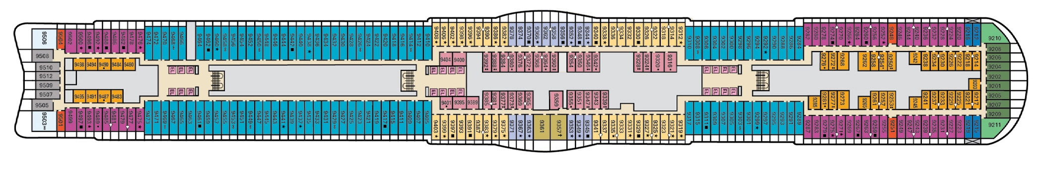 Carnival Festivale, Deck 9: official cabin and venue layout
