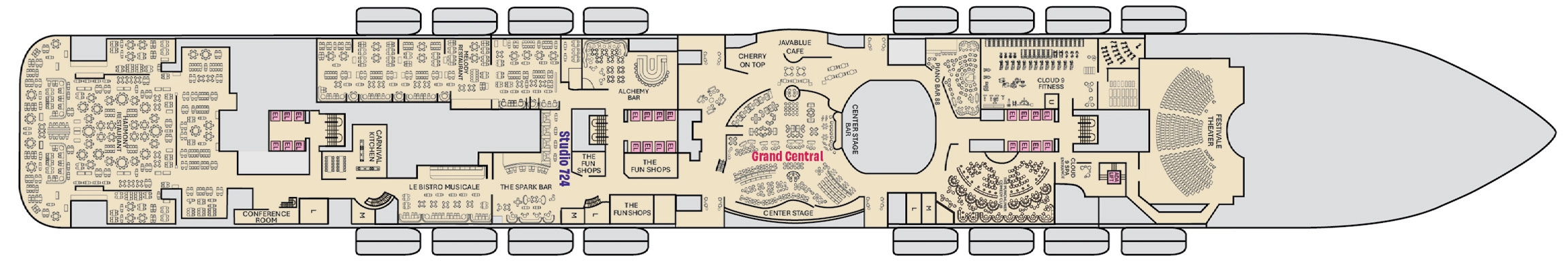 Carnival Festivale, Deck 6: official cabin and venue layout