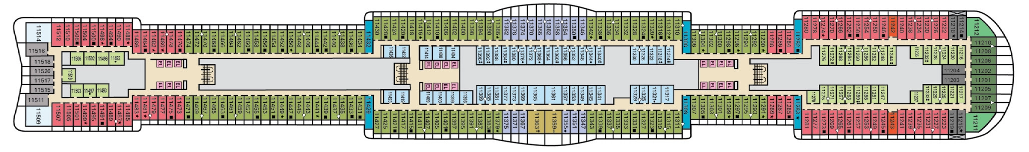 Carnival Festivale, Deck 11: official cabin and venue layout