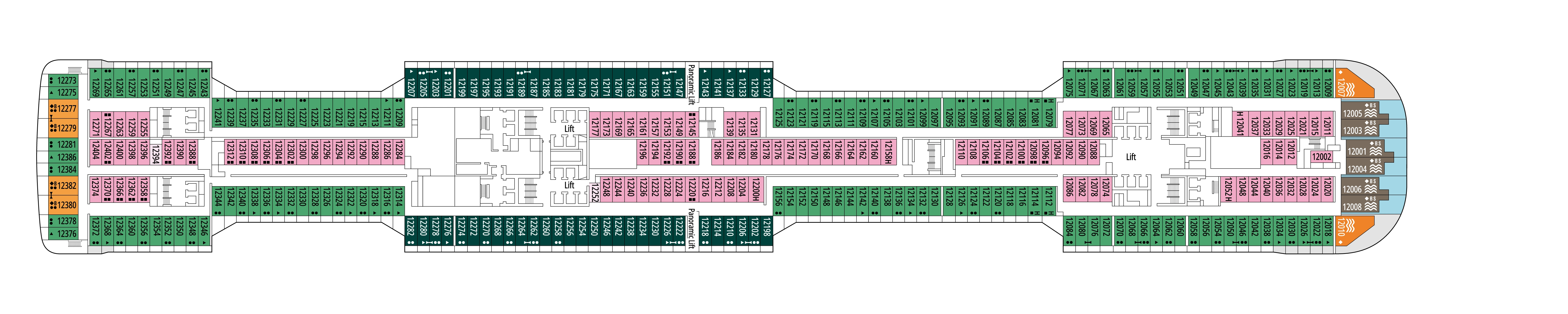 MSC Virtuosa, Deck 12: official cabin and venue layout