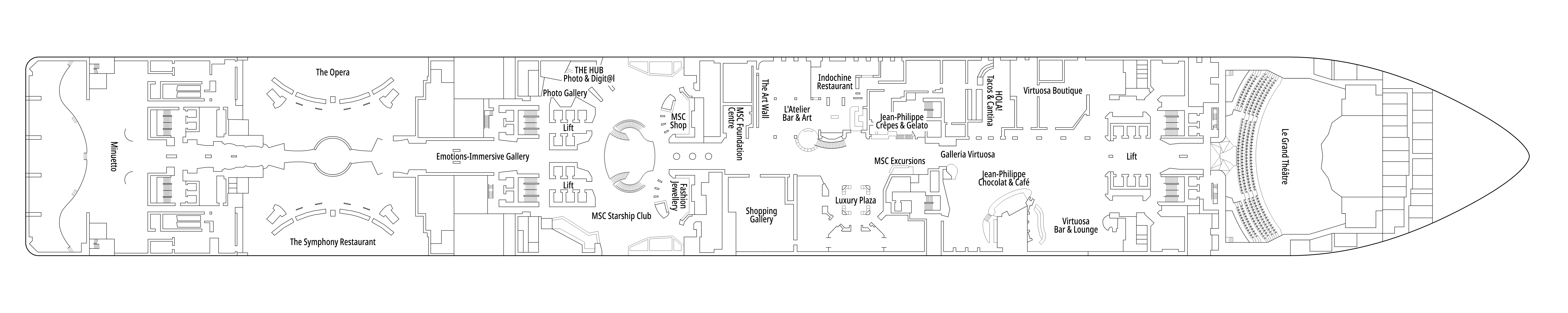 MSC Virtuosa, Deck 6: official cabin and venue layout