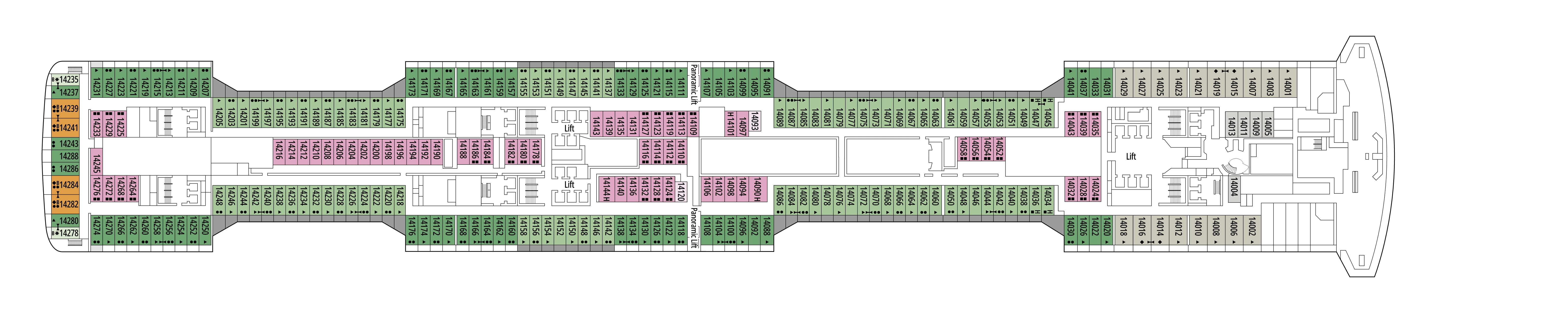 MSC Virtuosa, Deck 14: official cabin and venue layout
