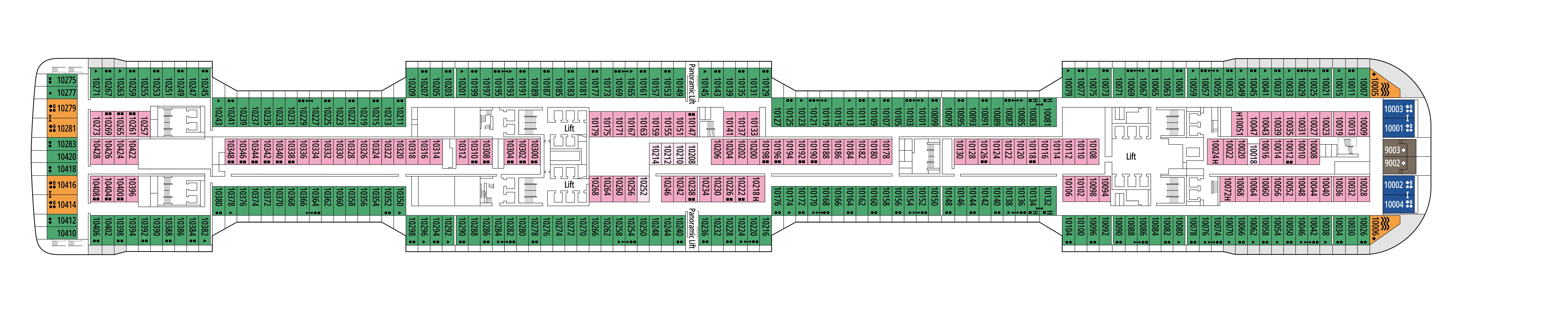 MSC Virtuosa, Deck 10: official cabin and venue layout