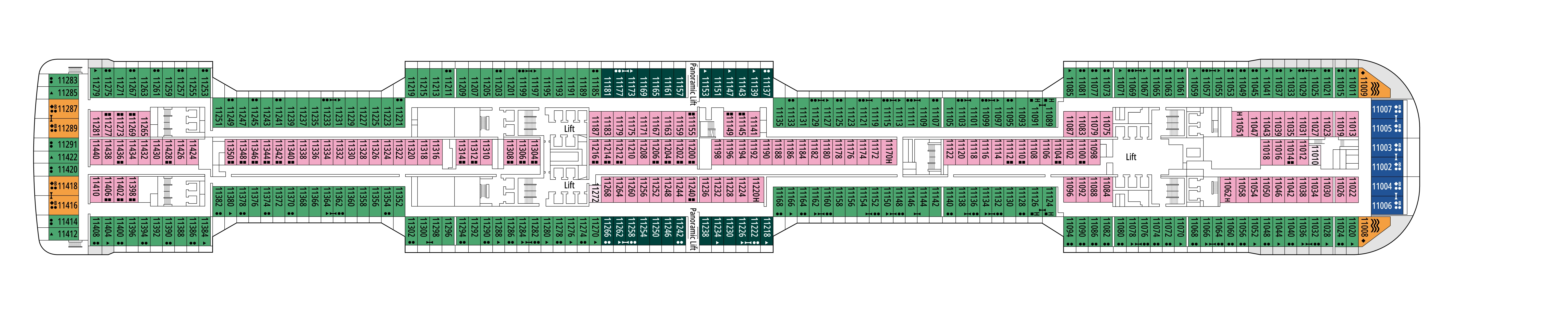 MSC Virtuosa, Deck 11: official cabin and venue layout