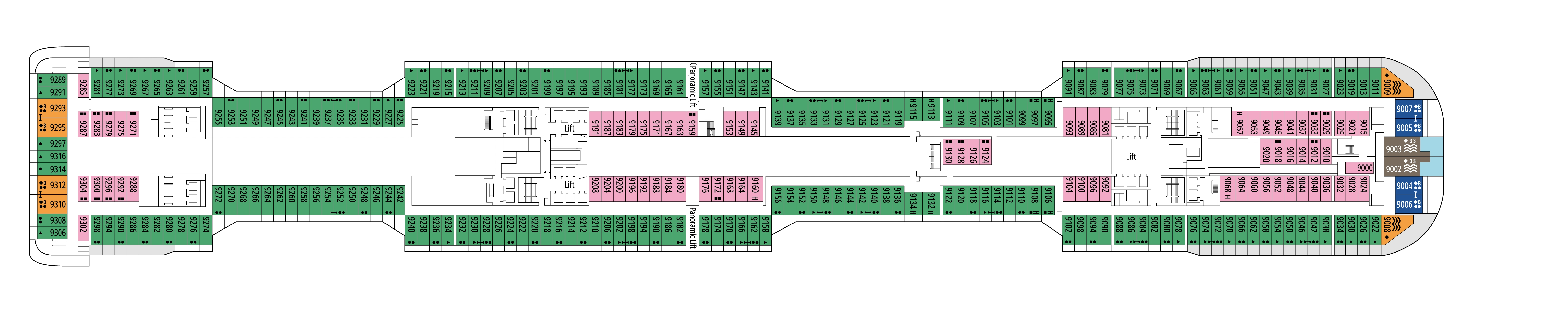 MSC Virtuosa, Deck 9: official cabin and venue layout