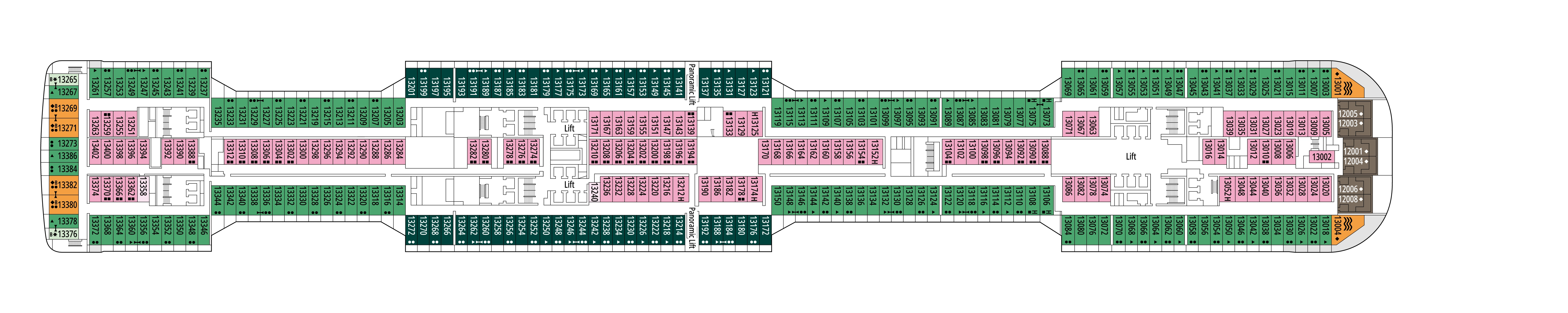 MSC Virtuosa, Deck 13: official cabin and venue layout