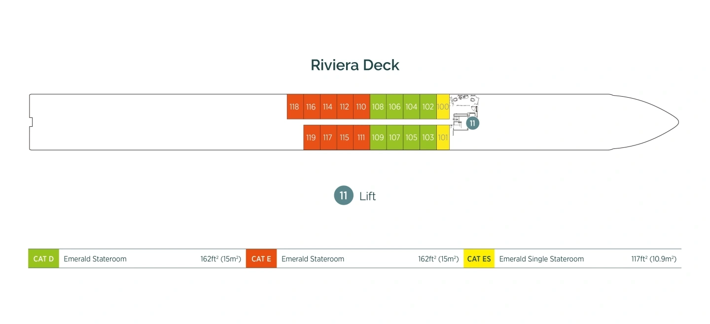 Emerald Star, Deck 1: official cabin and venue layout