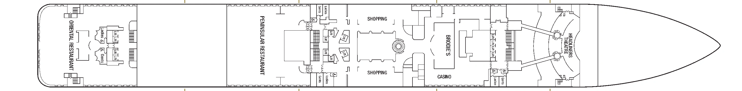 Britannia, Deck 6: official cabin and venue layout