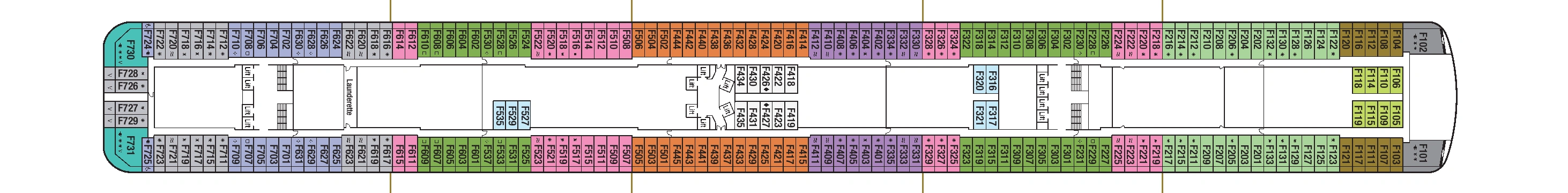Britannia, Deck 9: official cabin and venue layout