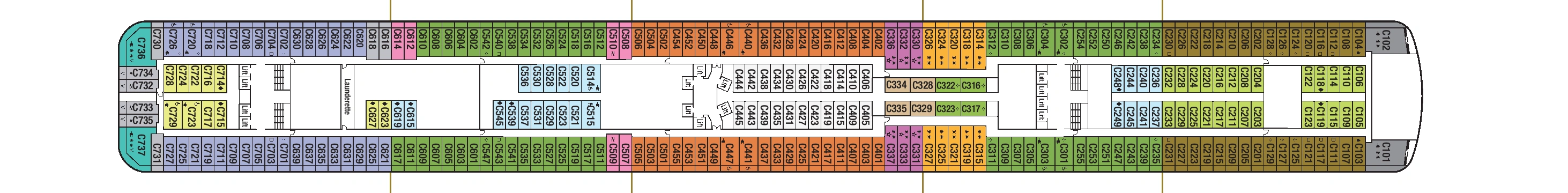 Britannia, Deck 12: official cabin and venue layout
