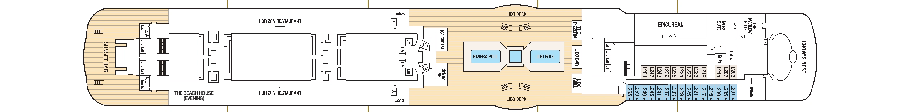 Britannia, Deck 16: official cabin and venue layout