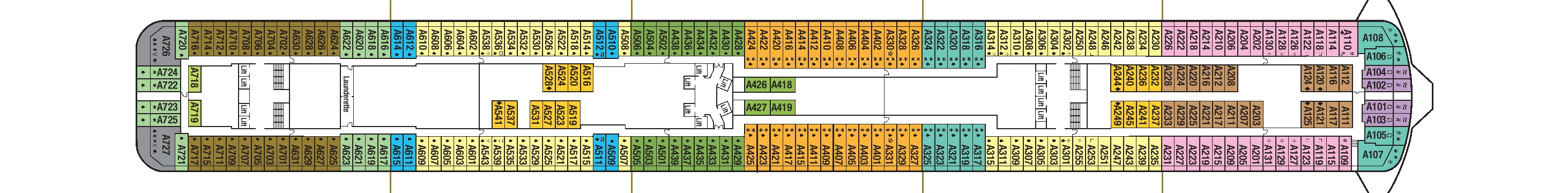 Britannia, Deck 15: official cabin and venue layout