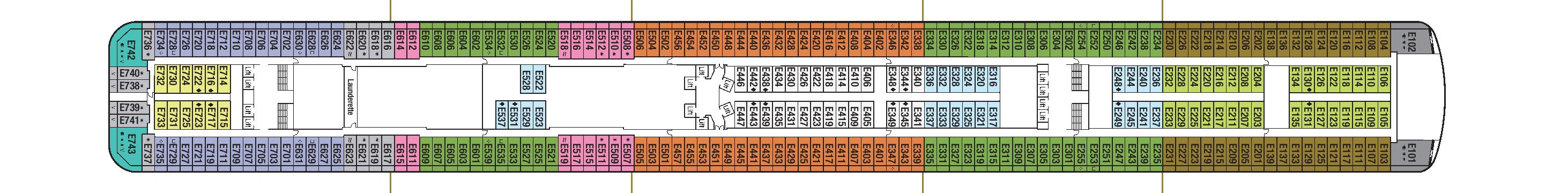 Britannia, Deck 10: official cabin and venue layout
