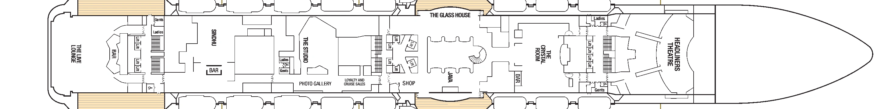 Britannia, Deck 7: official cabin and venue layout