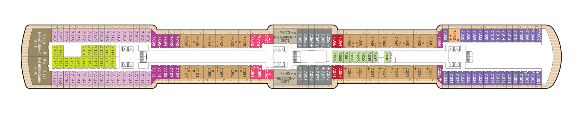 Queen Victoria, Deck 7: official cabin and venue layout