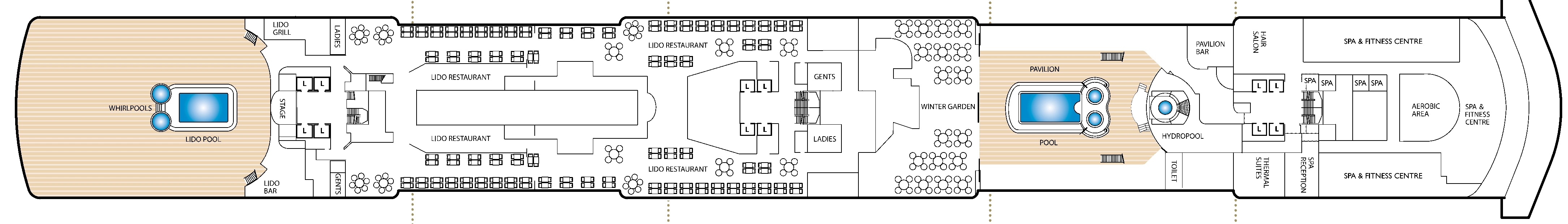Queen Victoria, Deck 9: official cabin and venue layout