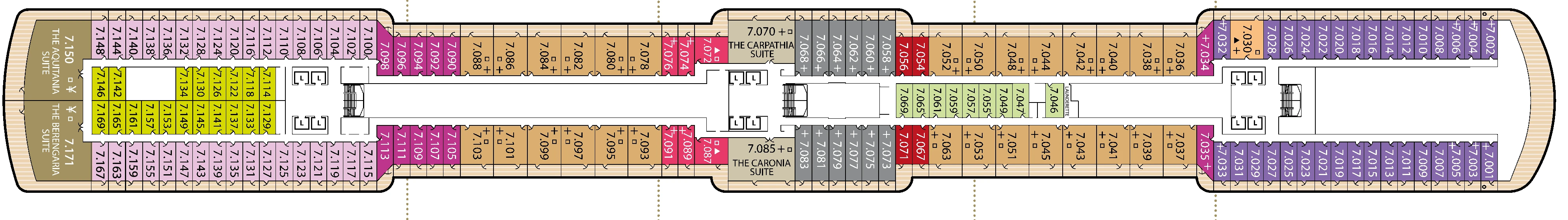 Queen Victoria, Deck 7: official cabin and venue layout