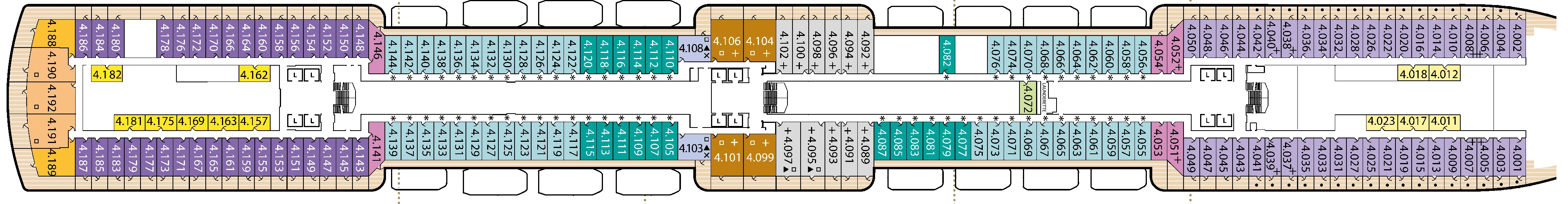 Queen Victoria, Deck 4: official cabin and venue layout