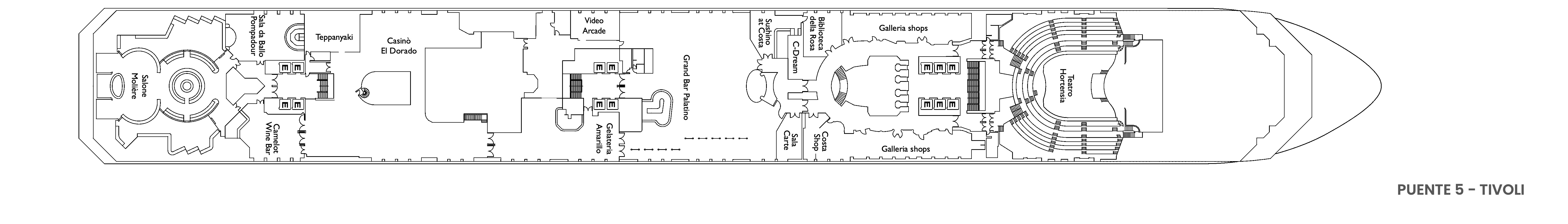 Costa Favolosa, Deck 5: official cabin and venue layout