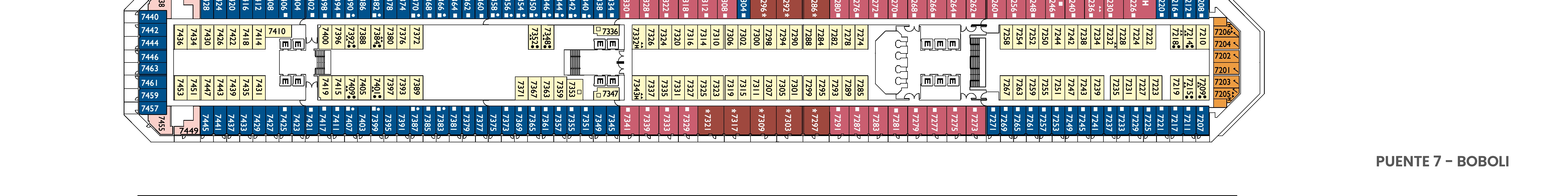 Costa Favolosa, Deck 7: official cabin and venue layout
