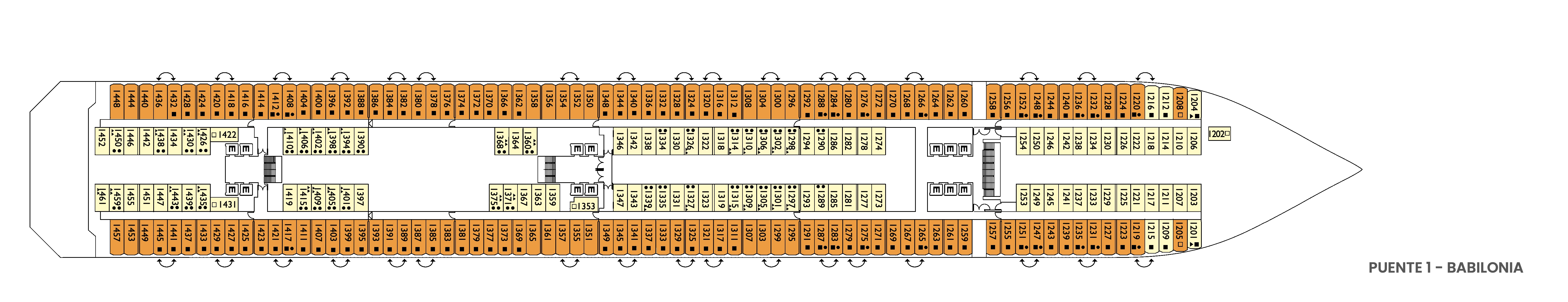 Costa Favolosa, Deck 1: official cabin and venue layout
