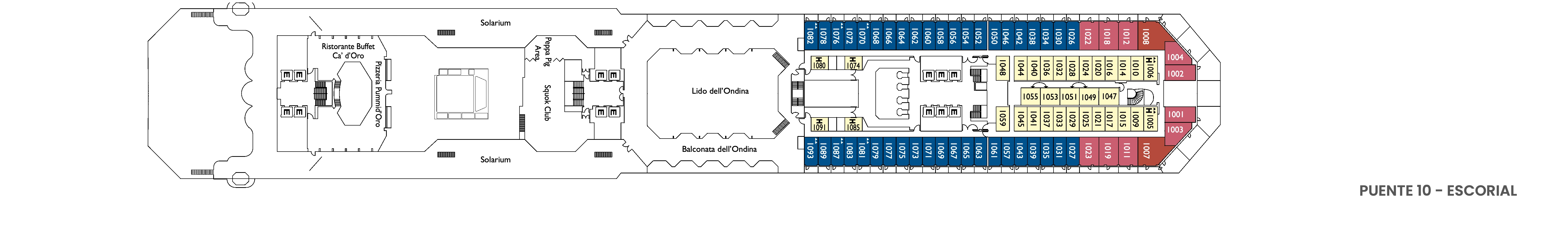 Costa Favolosa, Deck 10: official cabin and venue layout