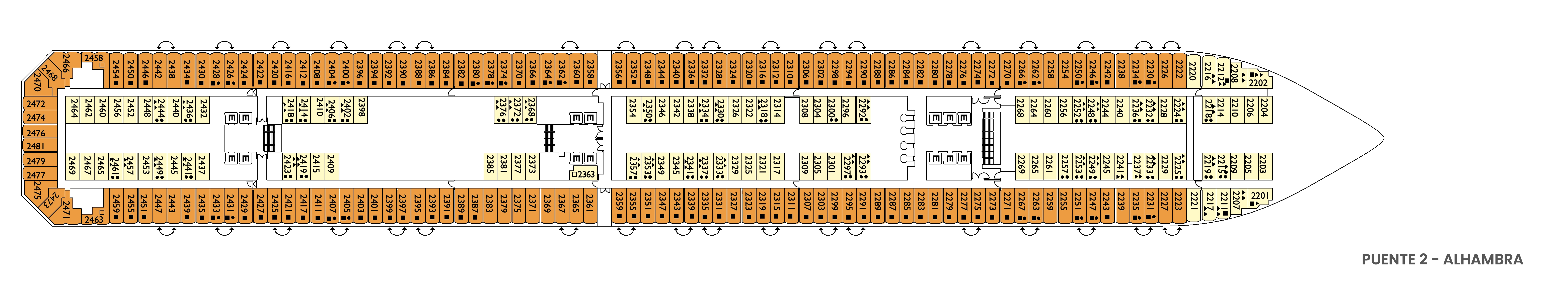 Costa Favolosa, Deck 2: official cabin and venue layout