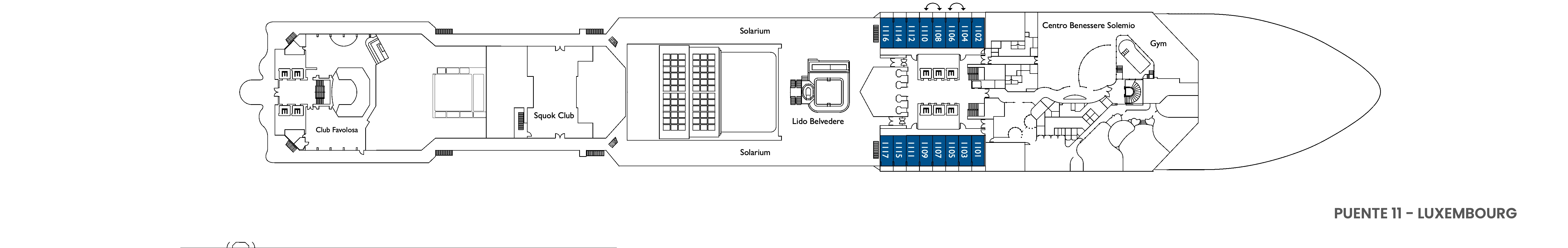 Costa Favolosa, Deck 11: official cabin and venue layout