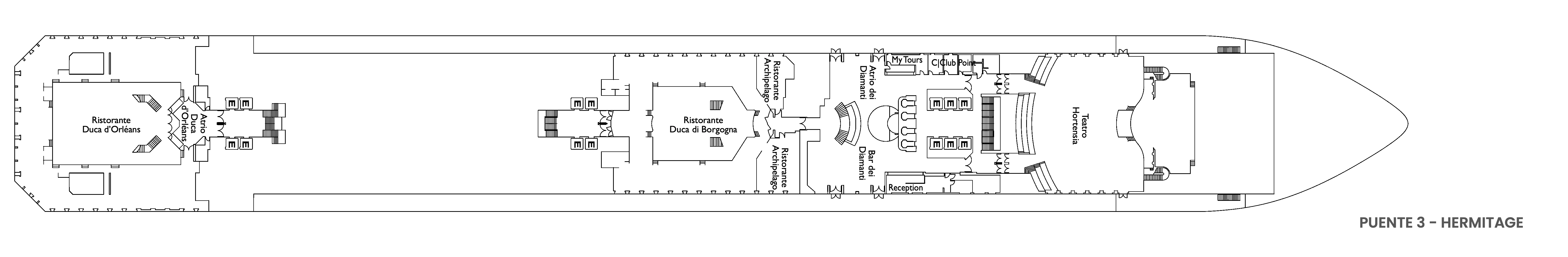 Costa Favolosa, Deck 3: official cabin and venue layout