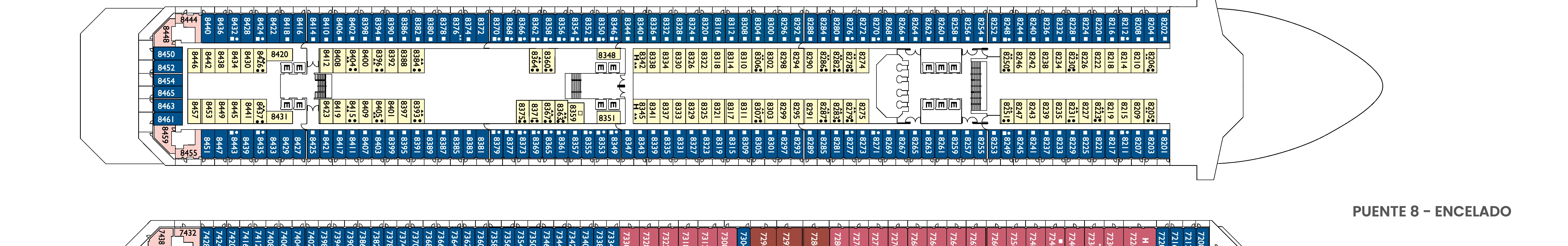 Costa Favolosa, Deck 8: official cabin and venue layout