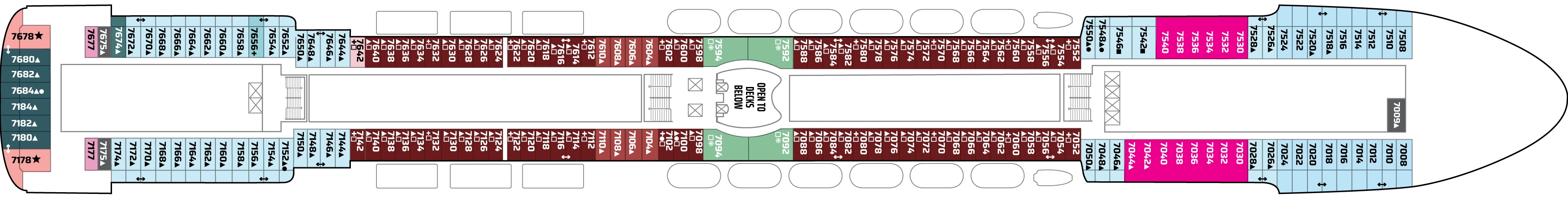 Pride of America, Deck 7: official cabin and venue layout