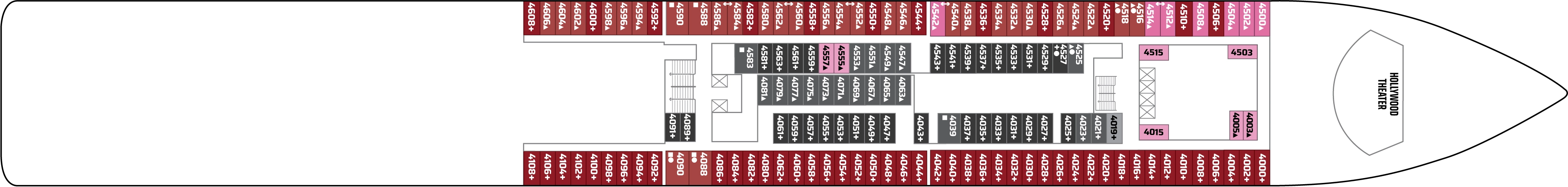 Pride of America, Deck 4: official cabin and venue layout
