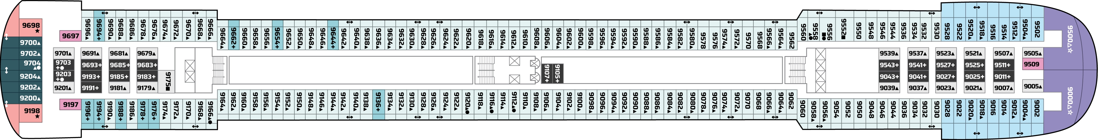 Pride of America, Deck 9: official cabin and venue layout