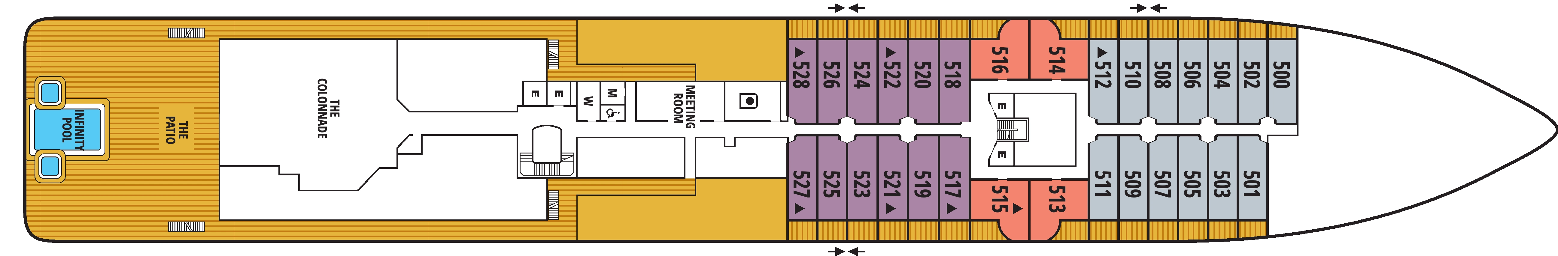 Seabourn Venture, Deck 5: official cabin and venue layout