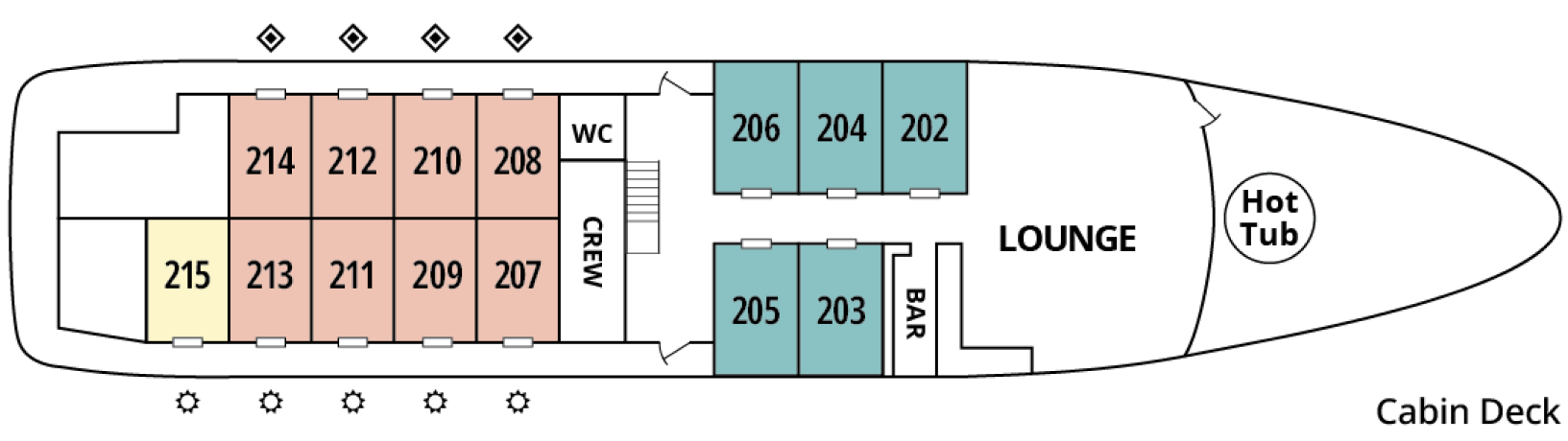 Wilderness Explorer, Deck 2: official cabin and venue layout