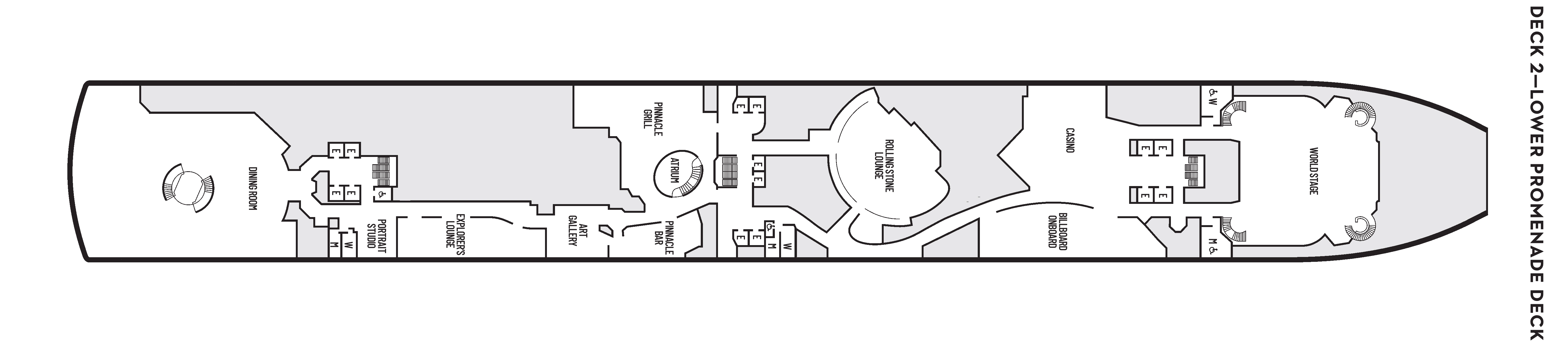 Noordam, Deck 2: official cabin and venue layout