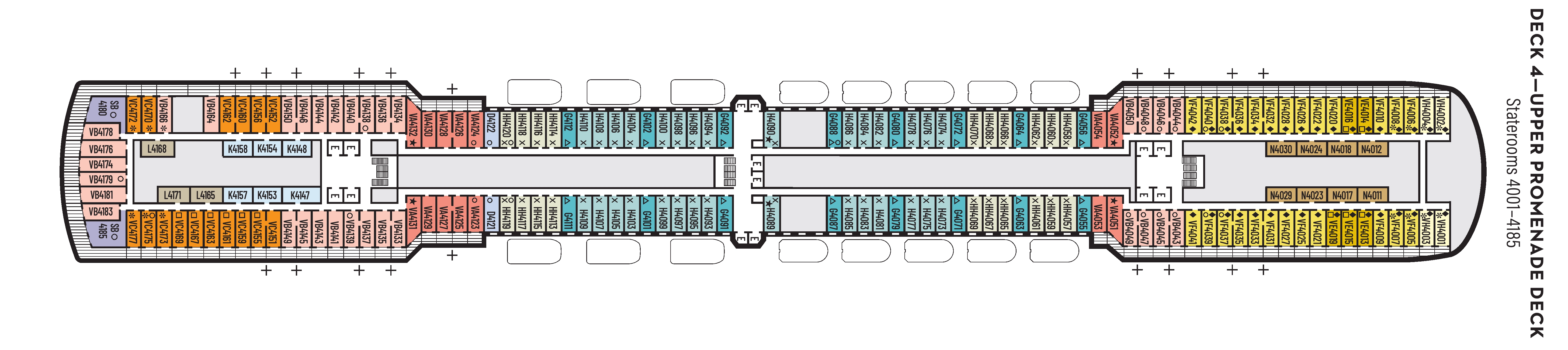 Noordam, Deck 4: official cabin and venue layout