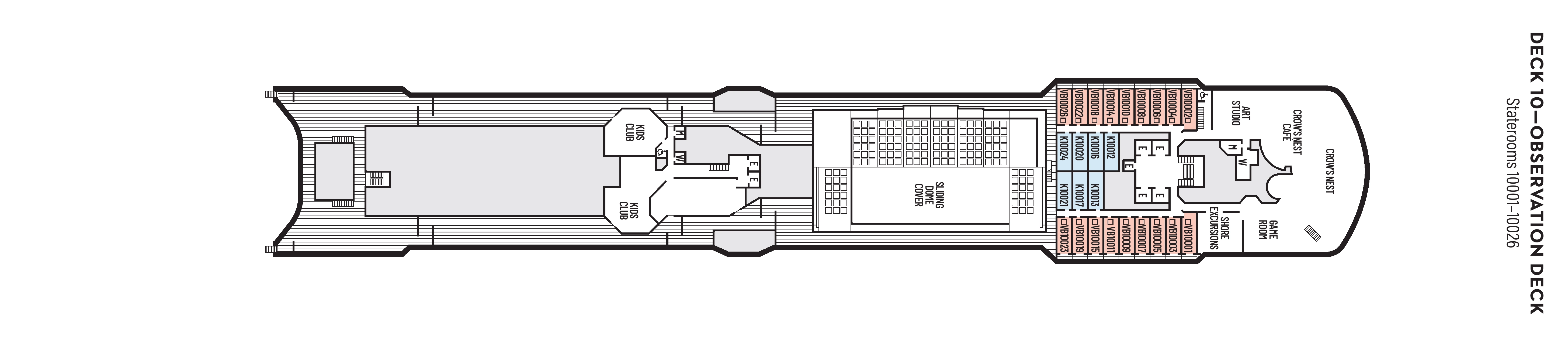 Noordam, Deck 10: official cabin and venue layout