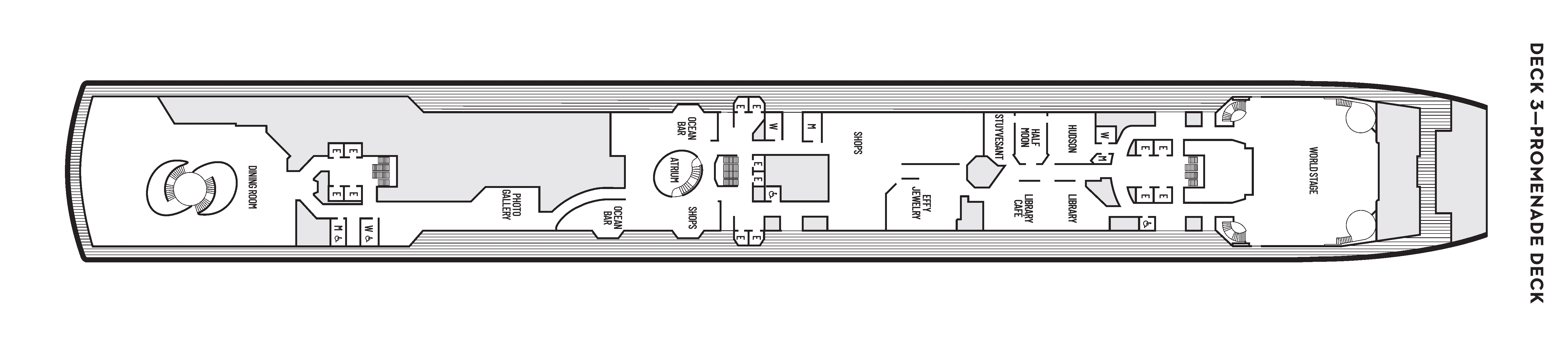 Noordam, Deck 3: official cabin and venue layout