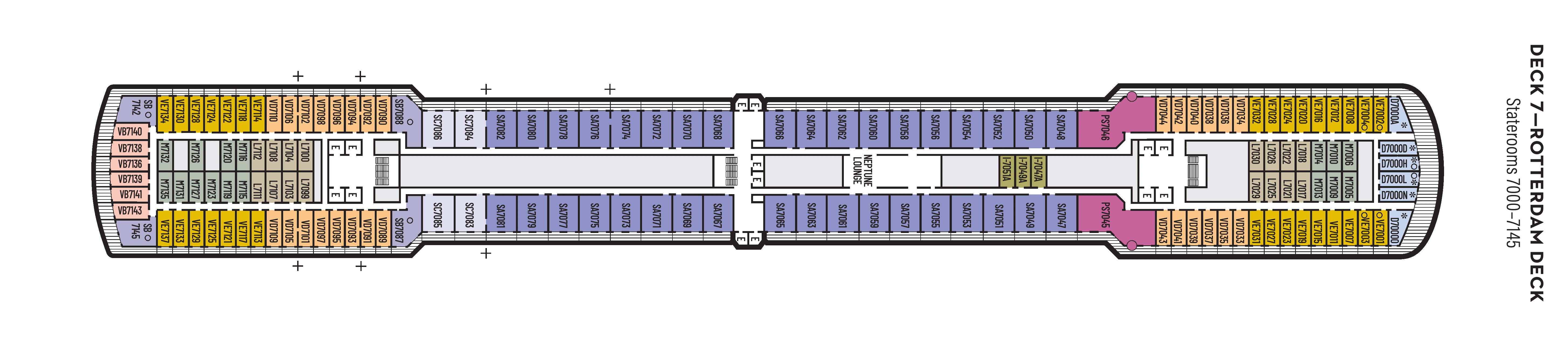 Noordam, Deck 7: official cabin and venue layout