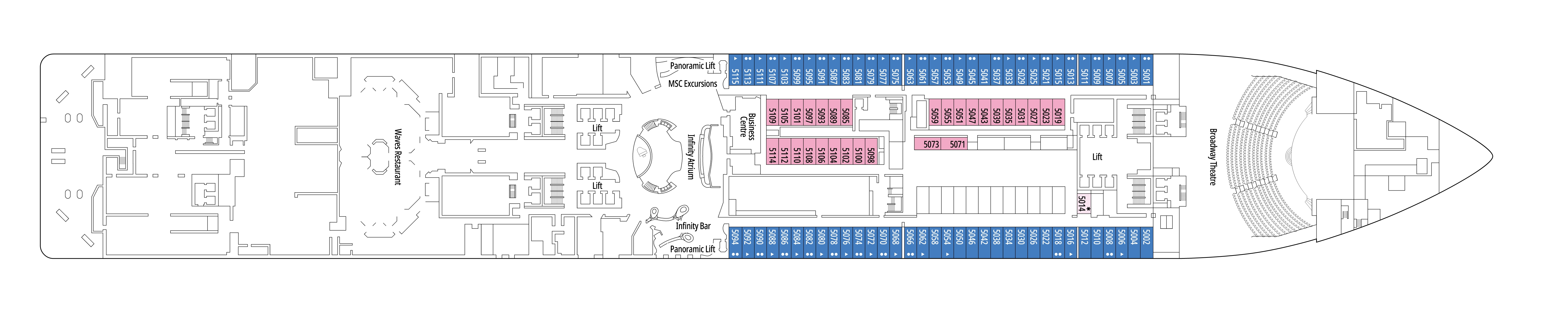MSC Meraviglia, Deck 5: official cabin and venue layout